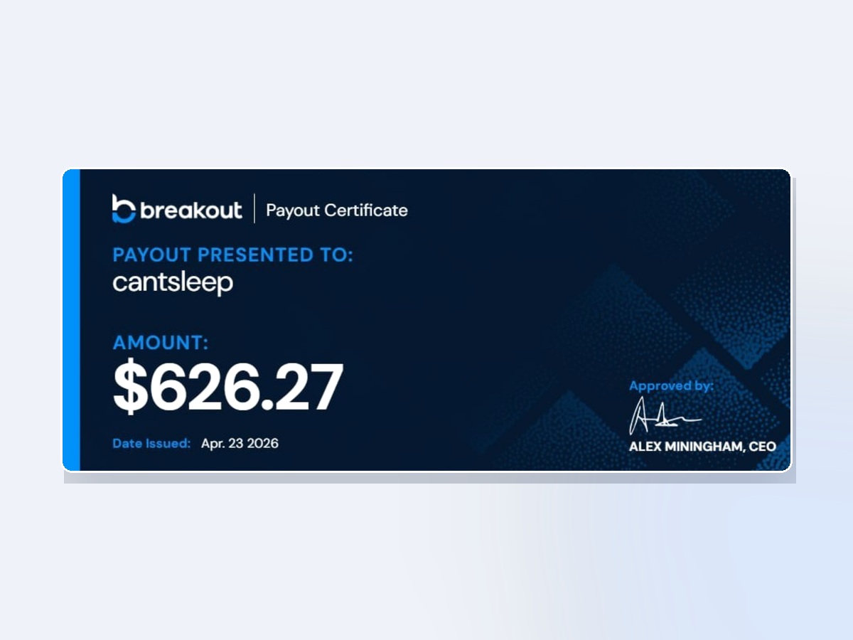 Breakout payout certificate showing $626.27